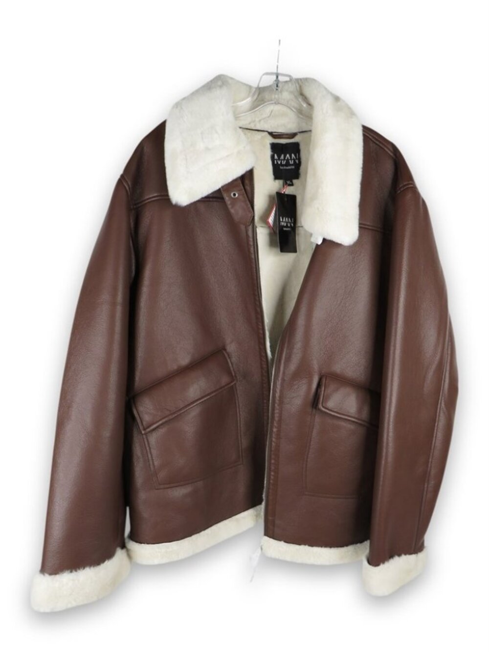 BoohooMAN Oversized Leather Look Aviator Jacket Men's XL